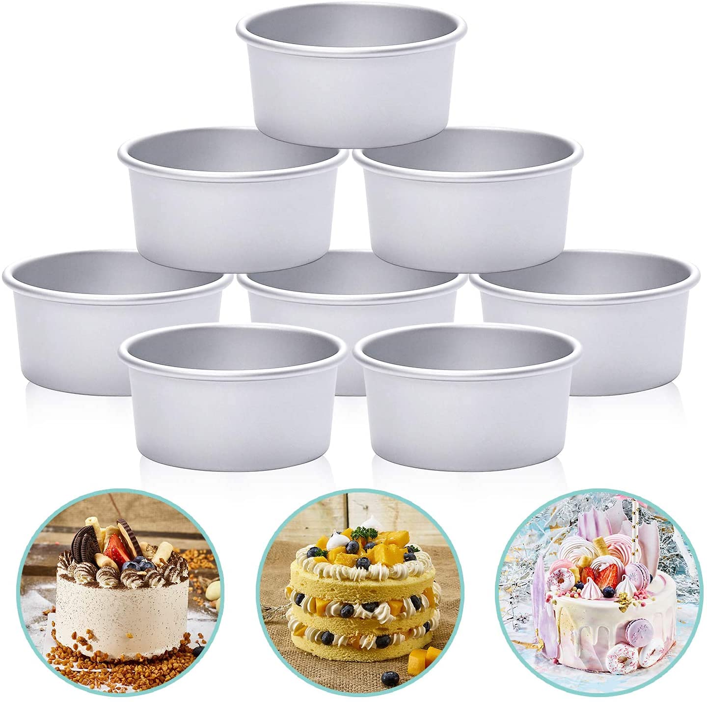 Photo 1 of HomeMall 4 Inch Aluminum Round Cake Pan, 8 Pieces Non-stick Mini Cake Baking Pan - Layer Baking Round Cake Pans Set for Home Kitchen DIY Baking Tools Supplies