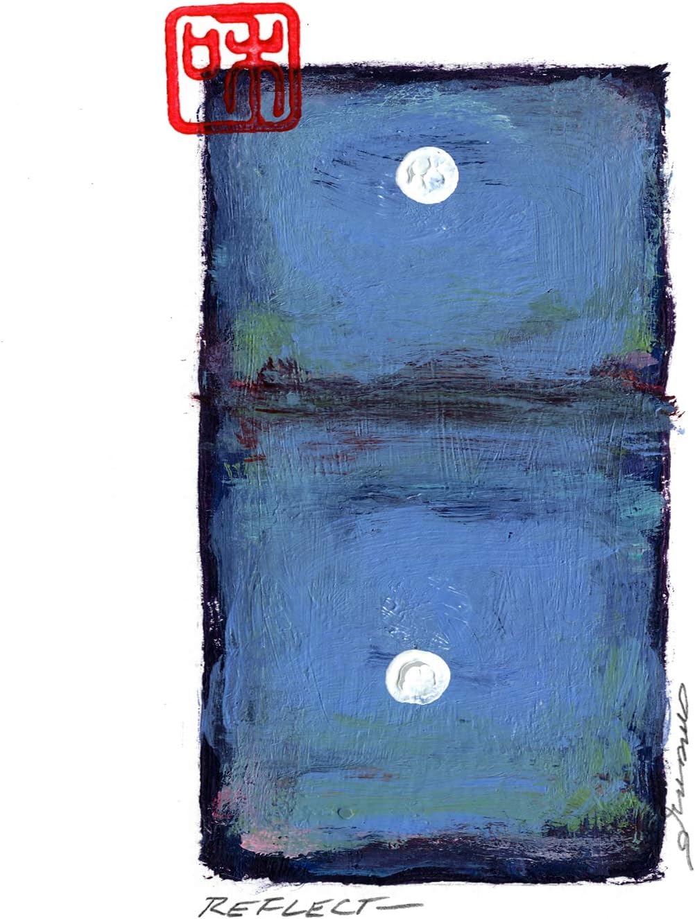 John Manzo Reflect is a Giclee Print of an Original Painting, Showing a Zen Style Seascape with Reflecting Moon, 4 X 6 Inches