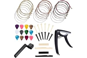 Anvin Acoustic Guitar Accessories Kit Guitar Strings Replacement Changing Tool Including Guitar Acoustic Strings, Picks, Capo, String Winder, Bridge Pins, Picks for Guitar Players Beginners (48 Pcs)