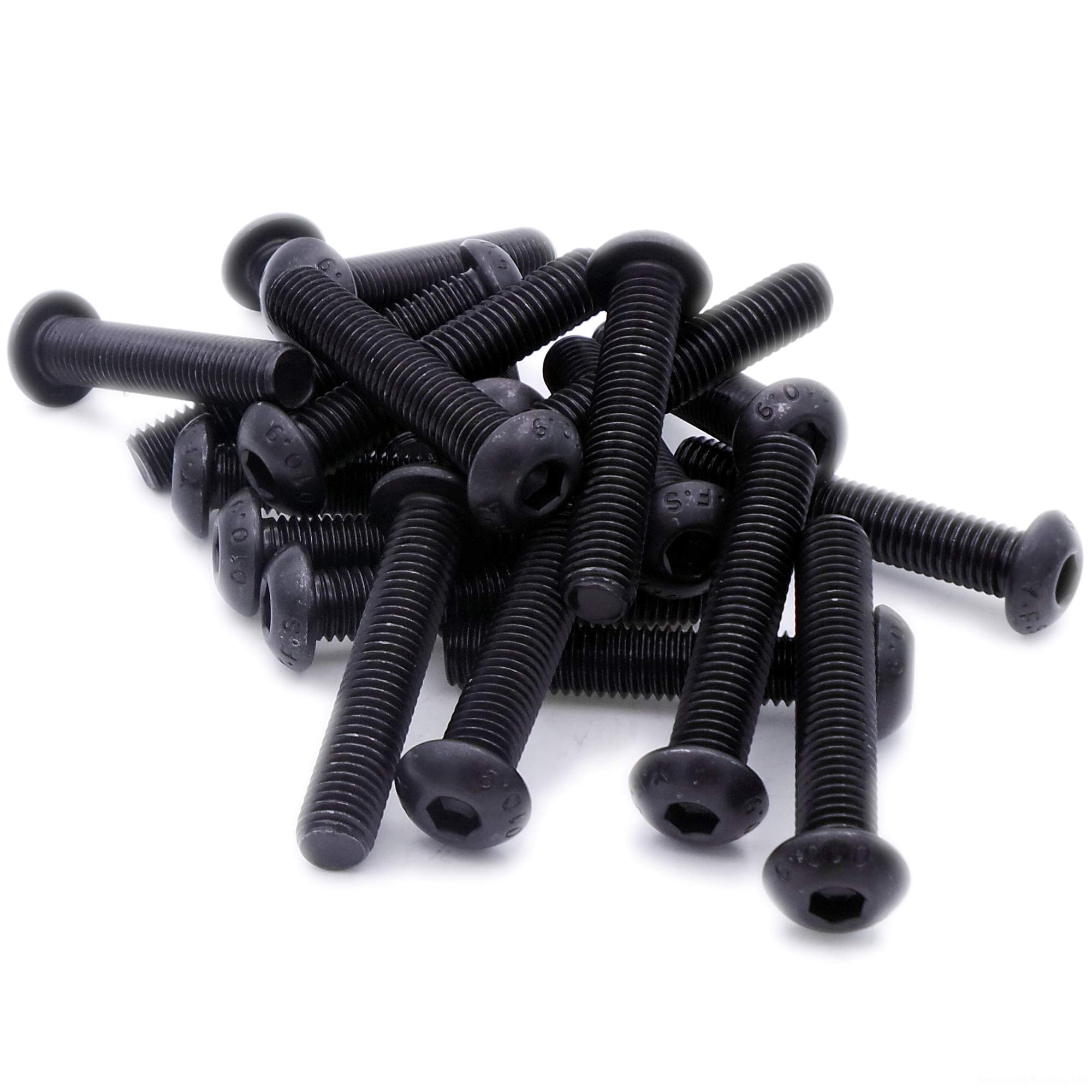 M4 (4mm x 10mm) Hex Socket Button Machine Screw (Bolt) - Black Steel (Pack of 20)