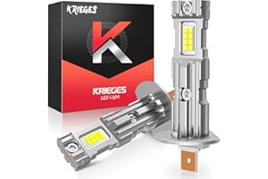 Krieges Fahren 2024 Newest H1 Light bulb 6500K Cool White, 1:1 Mini Size 16 CSP Chips Super Brighter, Fanless H1 Fog Lights No Adapter Required, Non-Polarity Plug & Play, CANbus Ready, Pack of 2