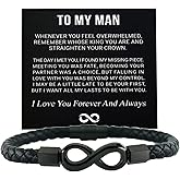 ZCVFA To My Man Infinity Leather Bracelet, Love You Forever and Always Stainless Steel Bracelets Husband Gifts from Wife Valentine Birthday Christmas Fathers Gifts for Him