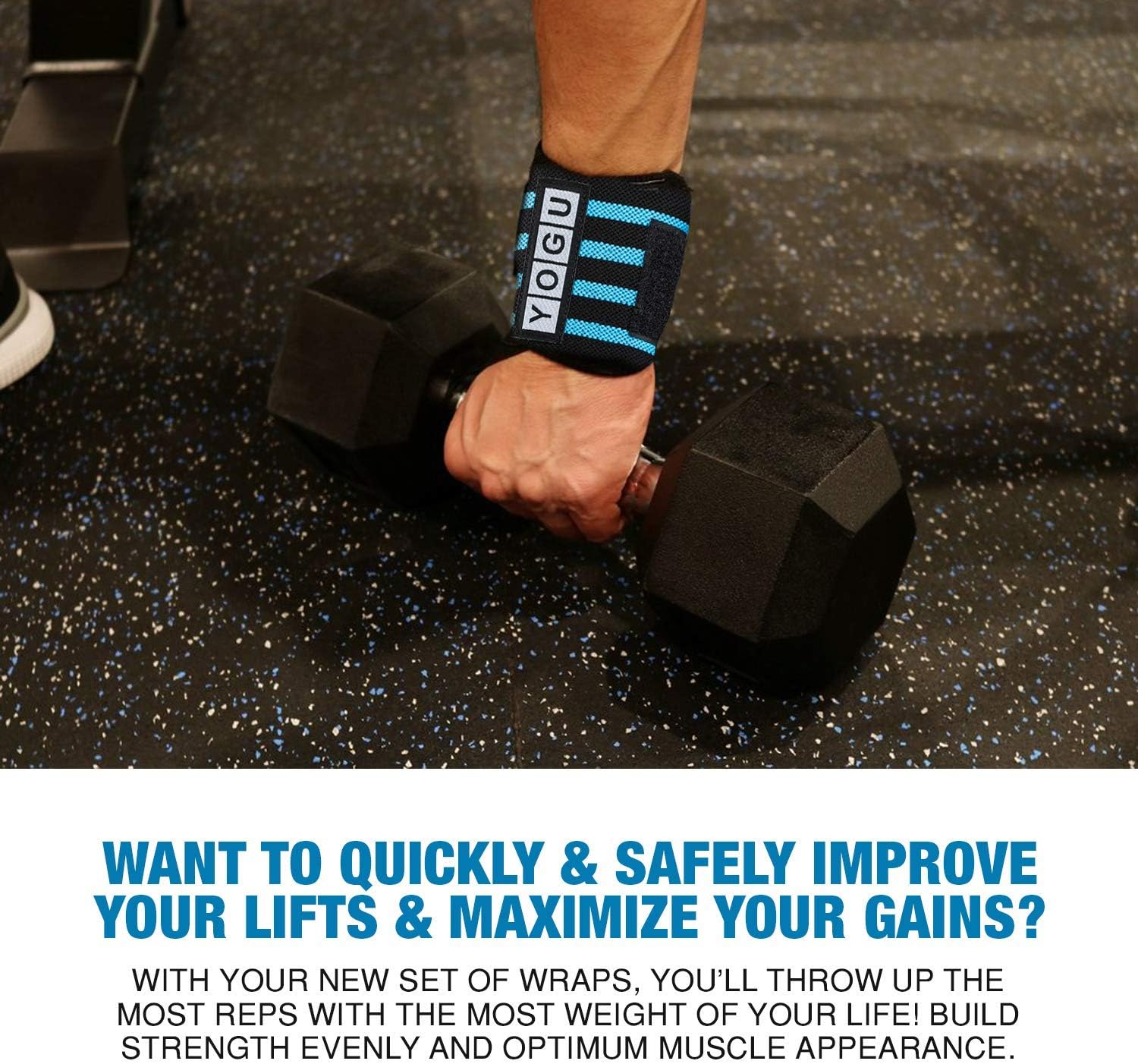 YOGU Wrist Wraps with Thumb Loops Wrist Support Braces for Heavier Weight Lifting Xfit Powerlifting Crossfit Strength Training Gym Workouts Bodybuilding Wrist Straps 18" Pair with Free Carry Bag : Sports & Outdoors