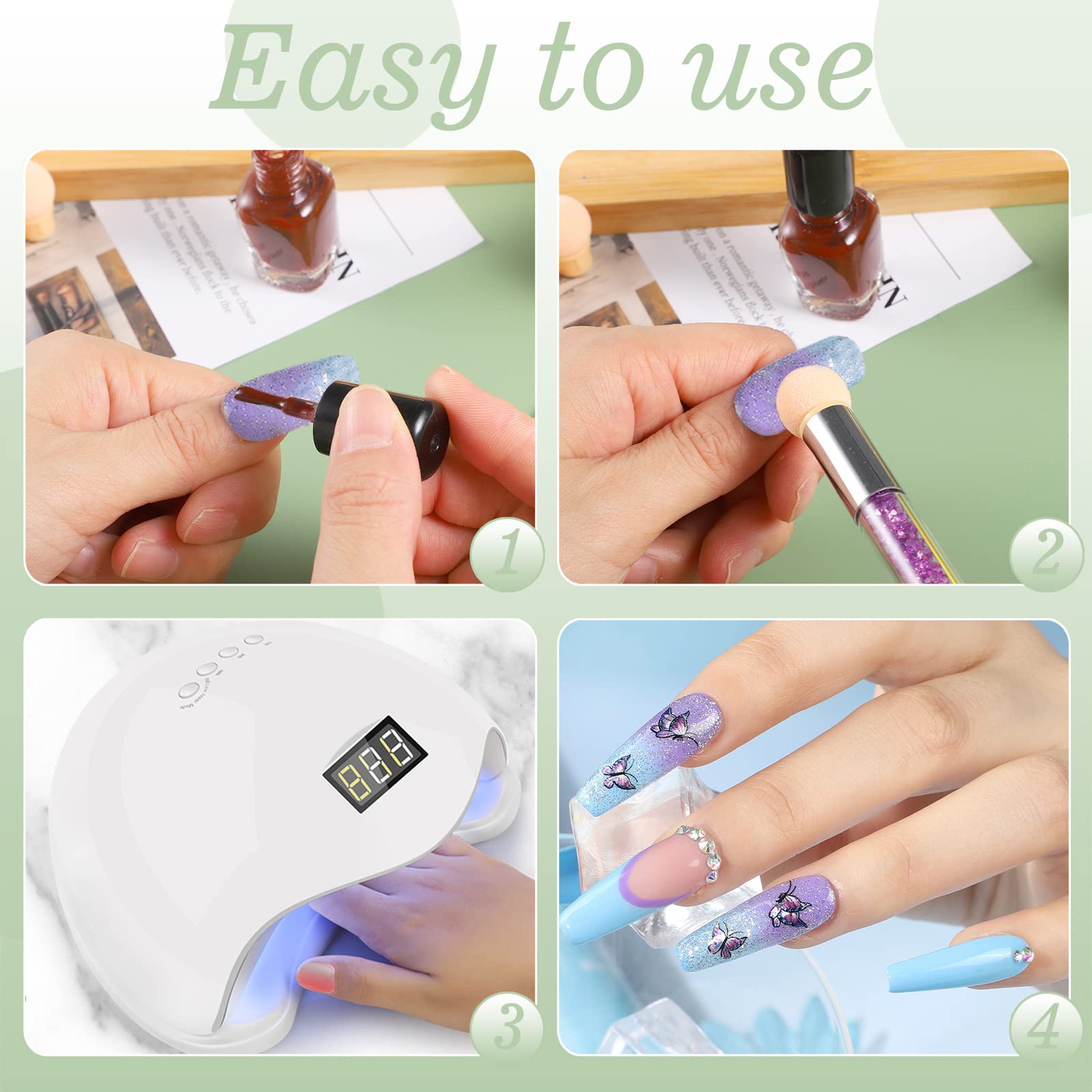 17 Pcs in 1 Set Nail Sponges for Ombre, Double-Head Ombre Brush for Gel Nails with 16 Pcs Replacement Head (Purple) - Image 5