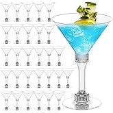 50 Sets Plastic Martini Glasses - 5 oz Disposable Cocktail Glasses with Stem, Disposable Tall Martini Glasses for Christmas New Year Party, Wedding, Wine, Margarita, Desserts, Ice Cream, Unbreakable