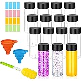 DI QIU REN 16 Pack Clear Plastic Bottles Empty Sensory Bottles with Caps – Reusable Juice Bottles Drink Containers Leakproof Water Bottle for Juice Milk (Black Lids, 10 oz / 300 ml)