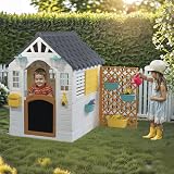 Dolu Garden Playhouse with Fence White Grey 127 x 140 x 107.5 cm view 2