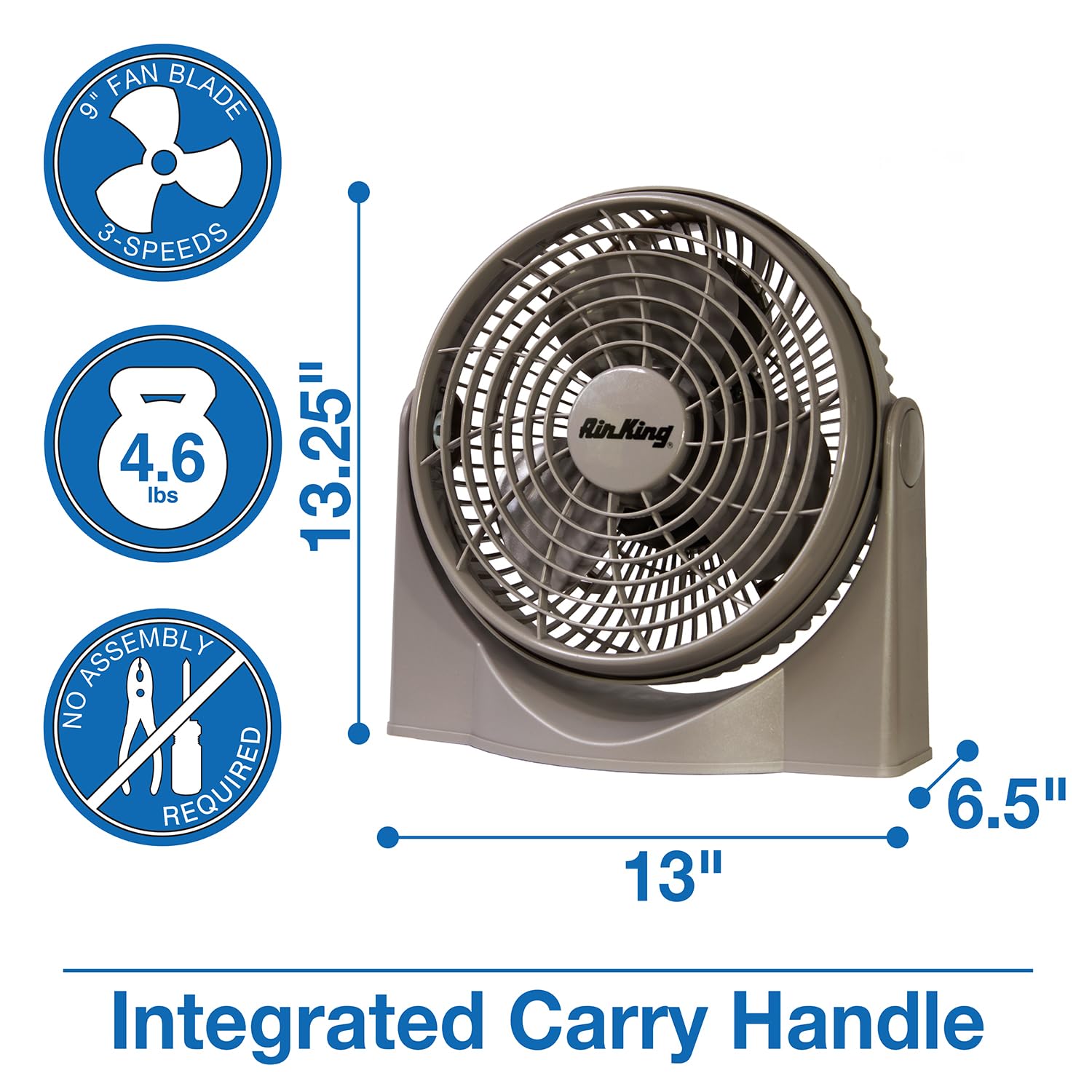 Air King 9530 9-Inch 3-Speed High Performance Pivot Fan, gray