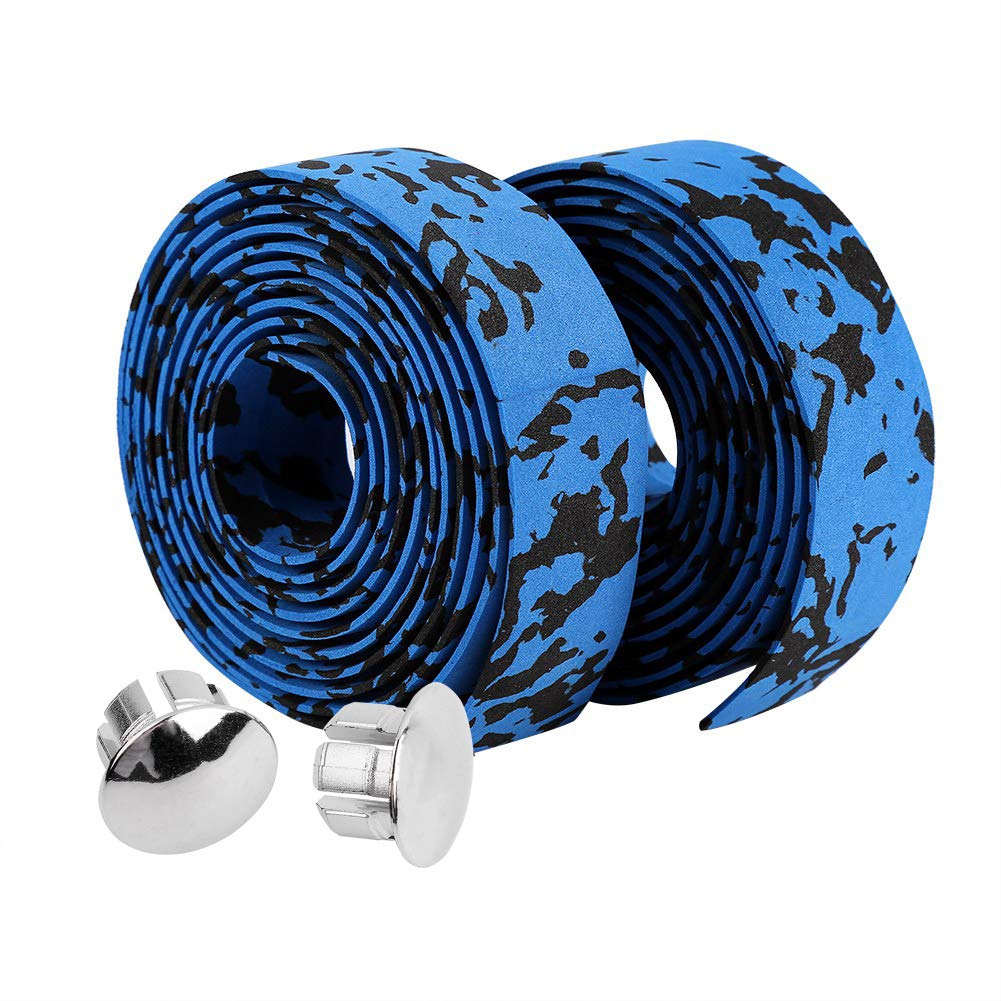 Bicycle Bar Tape, Bike Handlebar Tapes Rubber Foam Bicycle Anti-Slip Reflective Grip Wrap Tape Wraps + 2 Bar Plugs for Touring Cycling and Road Racing(Blue+Black)