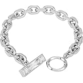 Vince Camuto Silver-Tone Baguette Crystal Stone Toggle Bracelet