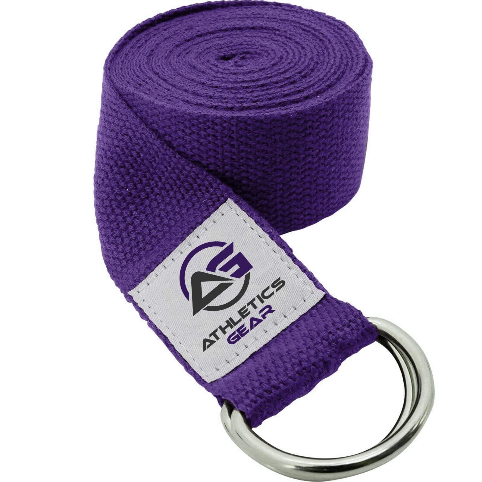 Yoga Strap Belt with Metal D-Ring Buckle, 6ft long & 1.5 inch wide, Made with Durable Cotton for Stretching and Flexibility (Purple)