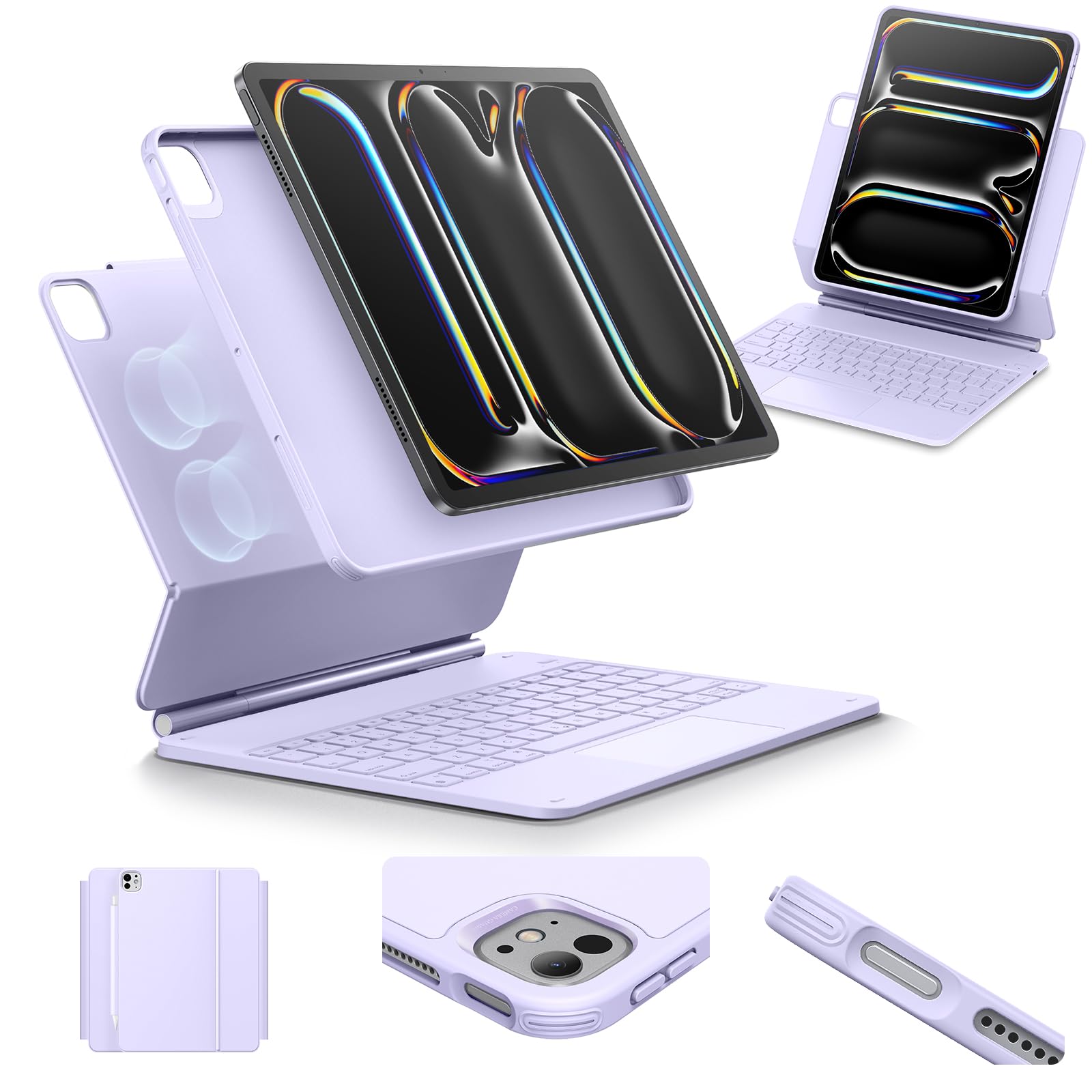 Photo 1 of [Upgraded] ESR iPad Pro 13 Inch Case with Keyboard (M5/M4, 2025/2024), iPad Pro 13 Keyboard Case with Magnetic Stand, Portrait/Raised Modes for iPad Pro 13, Removable, Rebound 360 Series, Pirple