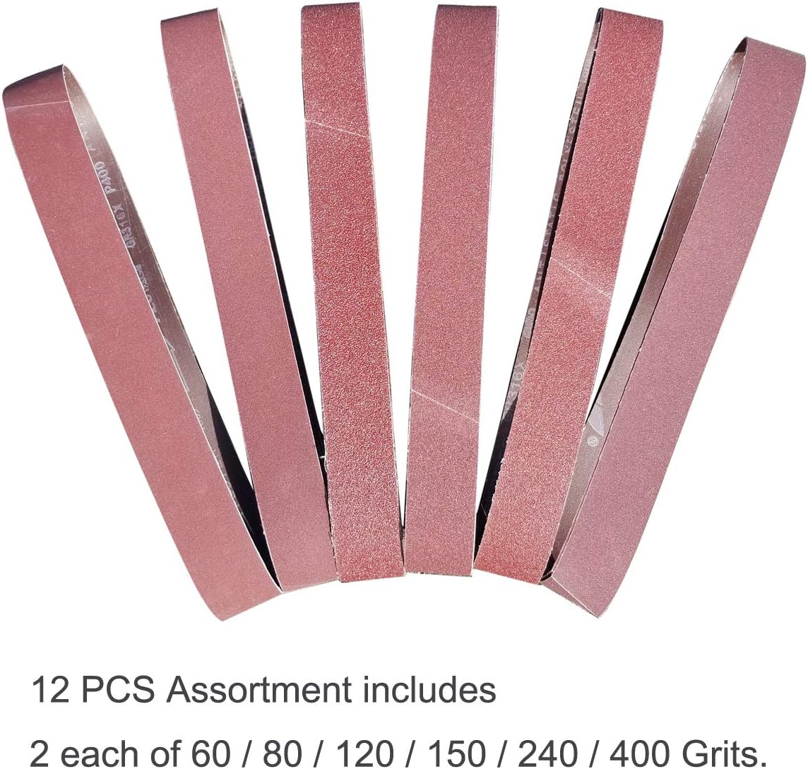Sackorange 12 PCS 2 inch x 42 inch Abrasive Sanding Belts - 2 Each of 60 80 120 150 240 400 Grit Aluminum Oxide Sanding Belts For Belt sander (2x42in) - - 