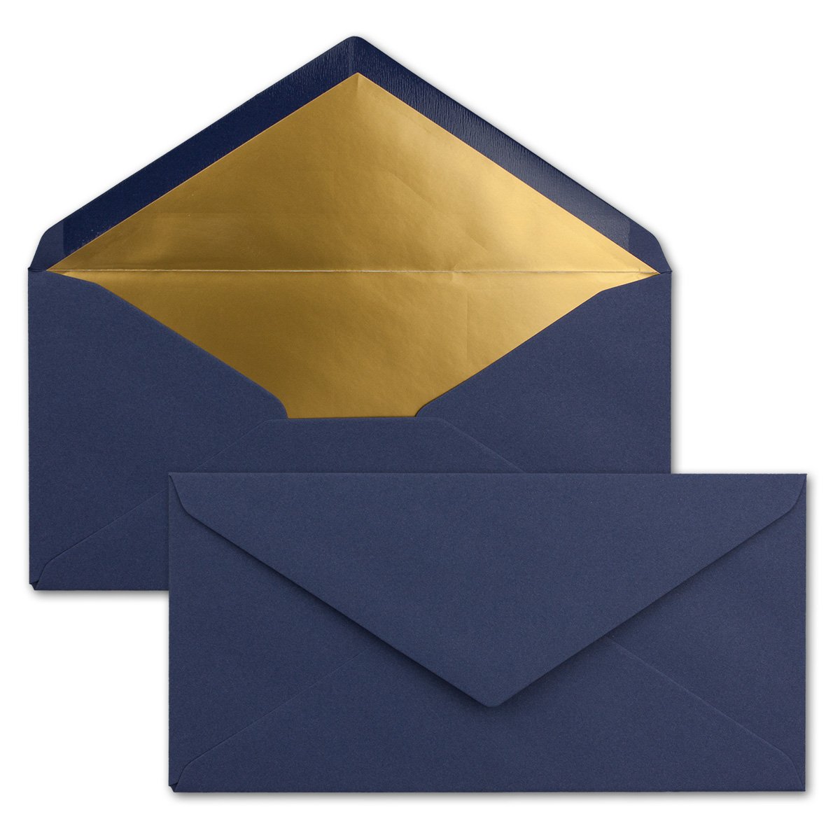 Long Envelopes size DIN Long, gummed, wet seal, Gold / Silver metallic lining 100 Umschläge Night blue gold — image 1