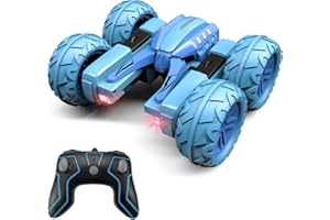 Amicool Remote Control Car Boy with Headlight, Hobby RC Car Stunt Kids Toy Gift for Boys Girls 6+ Years, Electric 4WD 2.4Ghz Double Side Rotating Race Vehicle 360° Flips Offroad Birthday Xmas