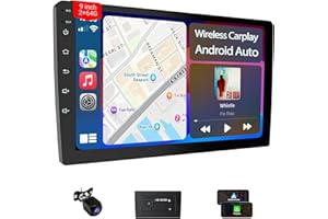 Haudio 9" Double Din Car Stereo - Wireless Apple CarPlay & Android Auto, HD Touchscreen Car Radio with Backup Camera, Bluetooth 4.1, Mirror Link, 2+64GB, GPS Navigation, Voice Control, WiFi, FM/AM/RDS