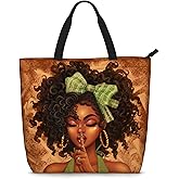 Foinior African American Women Tote Bag Black Shoulder Handbag For Women Fit Work Beach Labtops With Zip