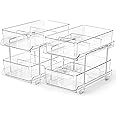 2 SET, 2 Tier Clear Organizer with Dividers, Multi-Purpose Slide-Out Storage Container, Bathroom Vanity Counter Organizing Tr