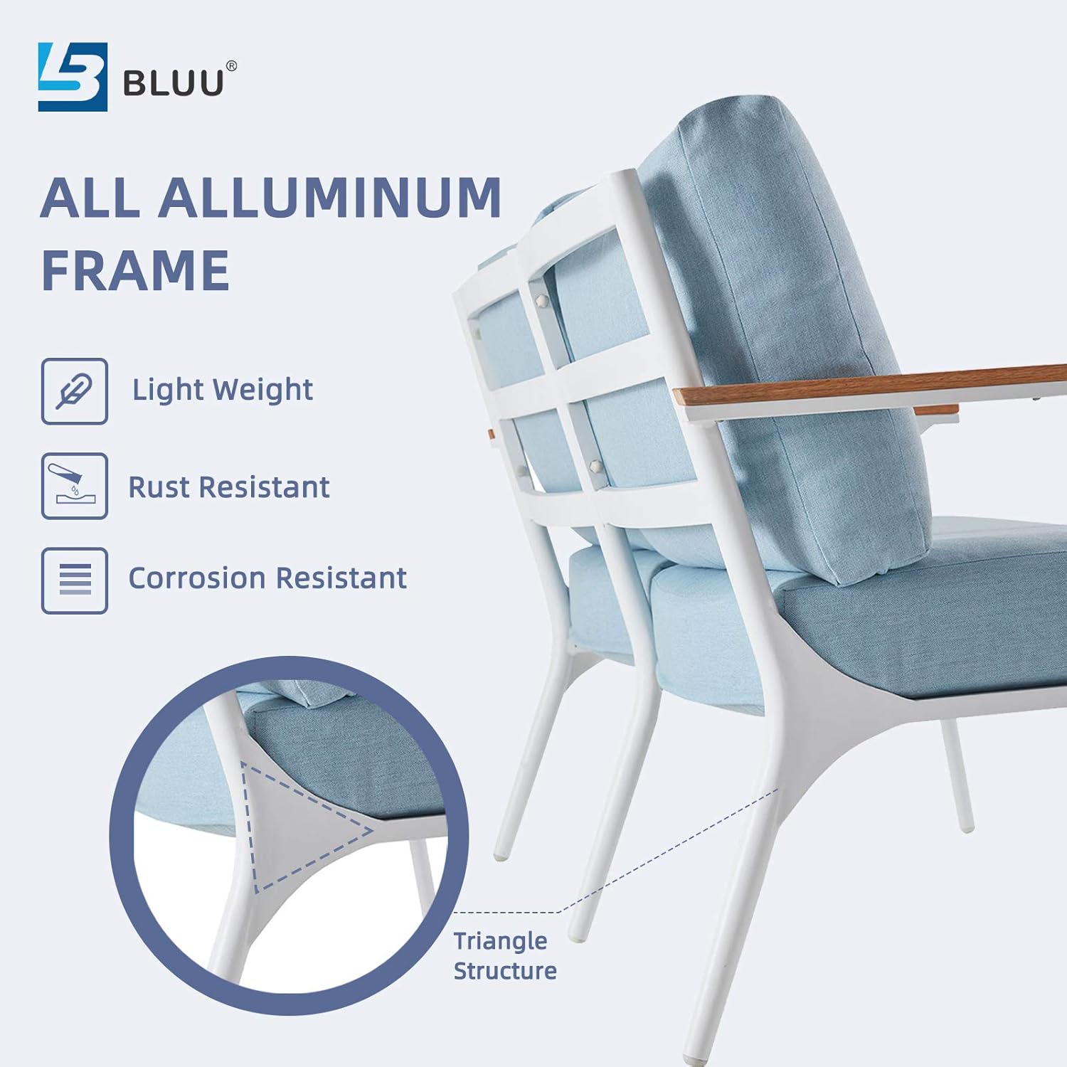 BLUU Loveseat Sofa in Patio Furniture Set Outdoor Aluminum Conversation Sets for Indoor Garden Porch Deck with Cushions (Loveseat): Garden & Outdoor