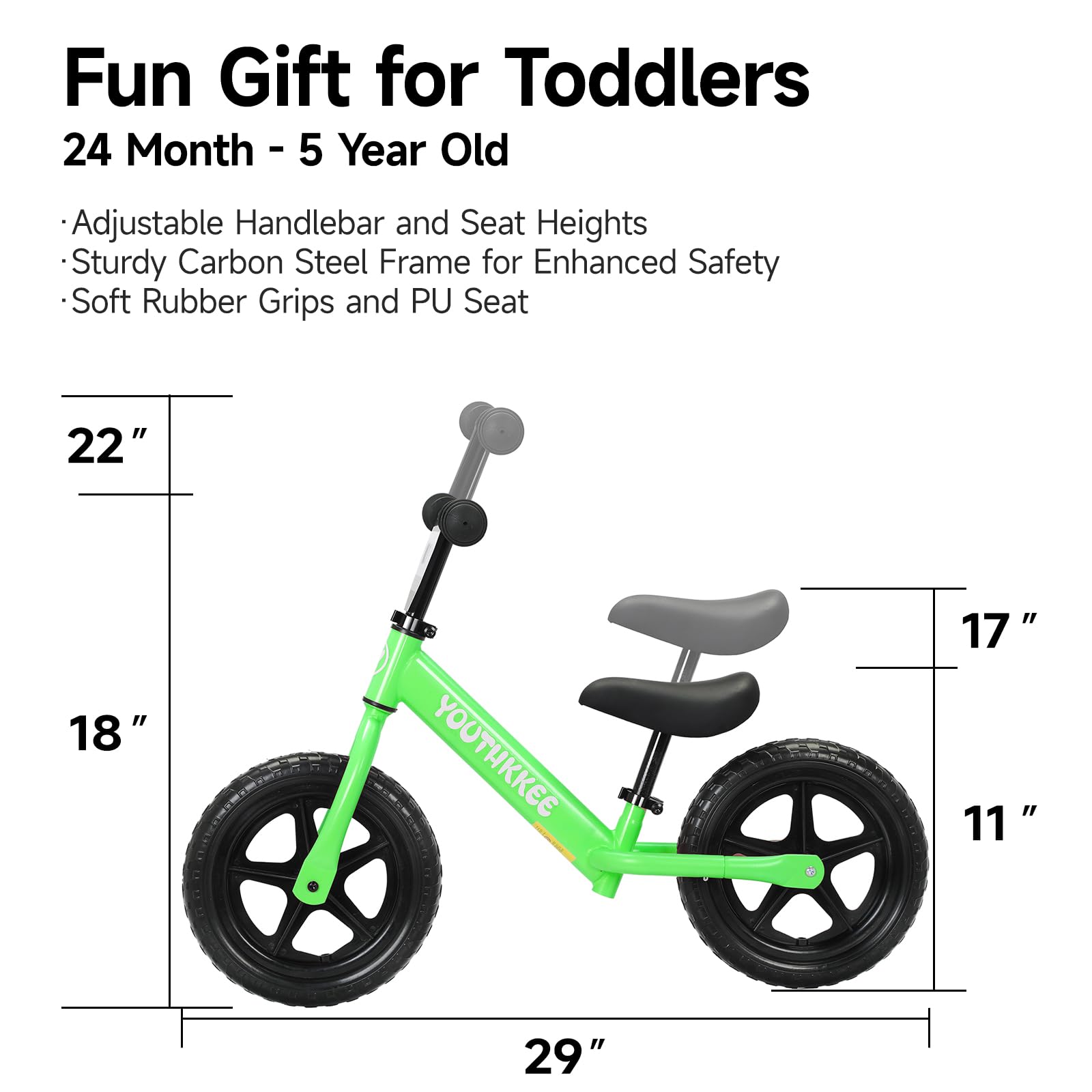 12 Inch Toddler Balance Bike for 2-5 Year Olds, No-Pedal Bike with Tool-Free Adjustable Seat, Quick Assembly, Gift for 2-3 Year Old Boys & Girls with Customizable Plate