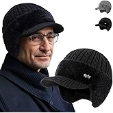 Blocking Knitted Hats,Coldshield Trapper Baseball Beanie with Ear Flaps and Wool Brim,Fleece Lining Winter Hat for Men