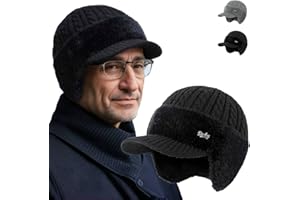 Blocking Knitted Hats,Coldshield Trapper Baseball Beanie with Ear Flaps and Wool Brim,Fleece Lining Winter Hat for Men