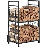 VEVOR Indoor Firewood Rack, 1.3 ft 2-Tier Firewood Holder with Fireplace Tools, Brush, Shovel, Poker, Tongs, Heavy Duty Log Wood Rack, 400 lbs Weight Capacity, Wood Pile Storage Stacker for Fire Pit