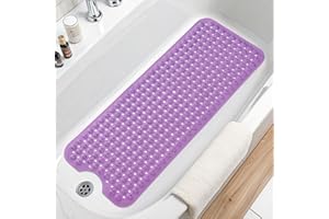 Arotive Bath Tub and Shower Mats, Extra Long Non-Slip 39 x 15 Inch Bath Mat with Drain Holes and Suction Cups, Bath Mats for Inside Shower, Machine Washable, Bathroom Essentials, Purple