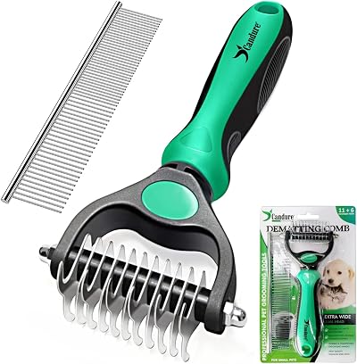 Candure Dematting Comb for Dogs Cats 2 in 1 Double Sided Stainless Steel Rake