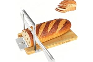 CAROCUT Adjustable Bread Slicer, Foldable Wood & Stainless Steel Guide for Homemade Sourdough, Sandwich & Artisan Loaves up to 6.3”, Space Saver for Small Kitchen, Includes Knife