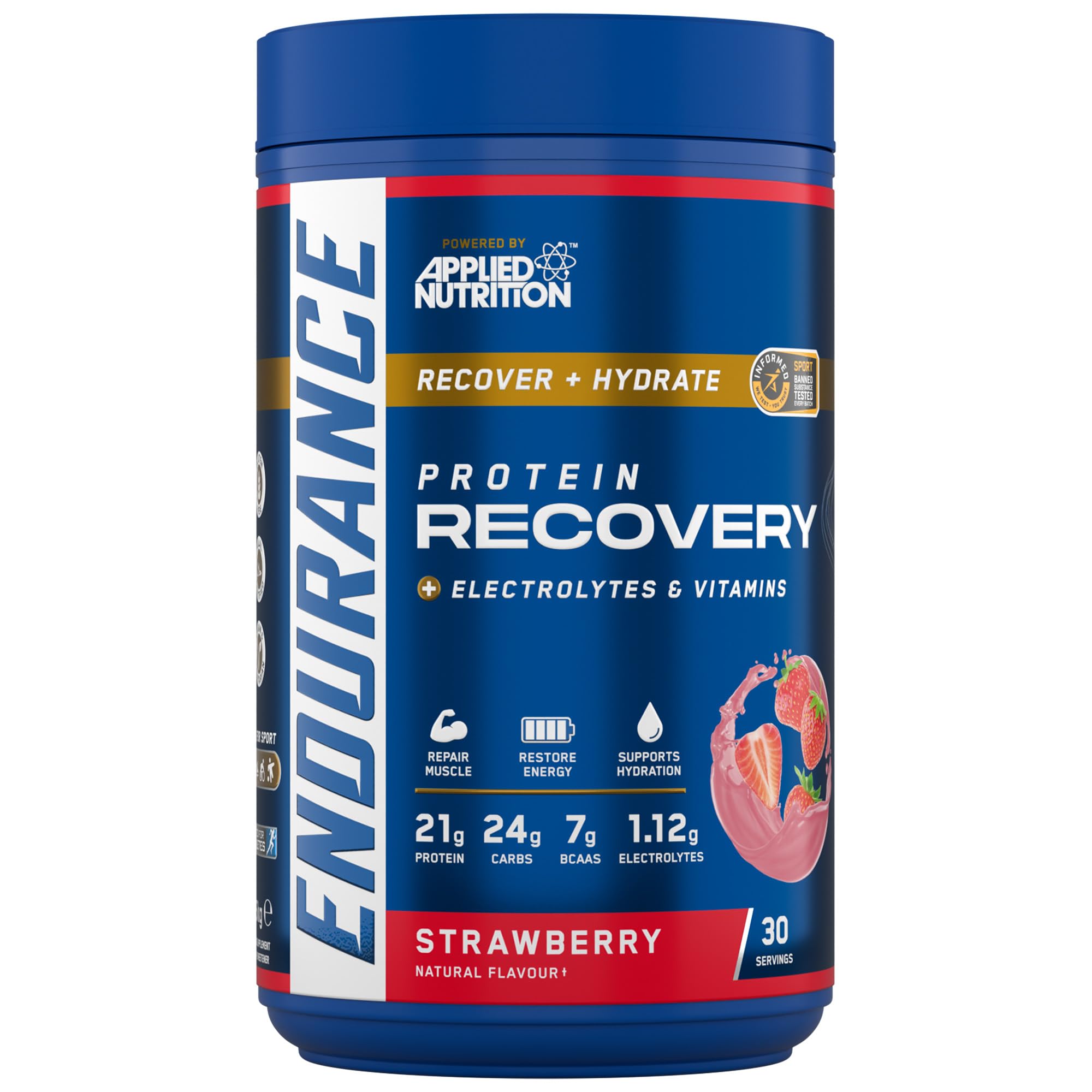 Applied Nutrition Endurance - Post Exercise Recovery Drink, Protein Powder with Carbohydrates Electrolytes BCAAs Vitamins & Minerals (1.5kg - 30 Servings) (Strawberry)