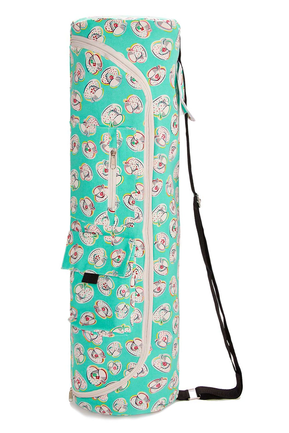 TUONROAD Large Full-Zip Yoga Bag Colorful Coffee Cup Plate Pattern Exercise Yoga Mat Holder Red Green Spot Cotton Cavans Yoga Bags for Women with Double Pocket and Adjustable Strap
