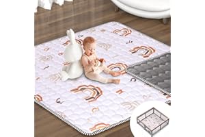 IEBABAY Boho Rainbow Baby Play Mat 50" X 50" Playpen Mat Thicken One-Piece Baby Crawling Mat Non-Slip Cushioned Baby Floor Mat for Playing, Activity Playmats for Infants, Babies, Toddlers (Letters+Number)