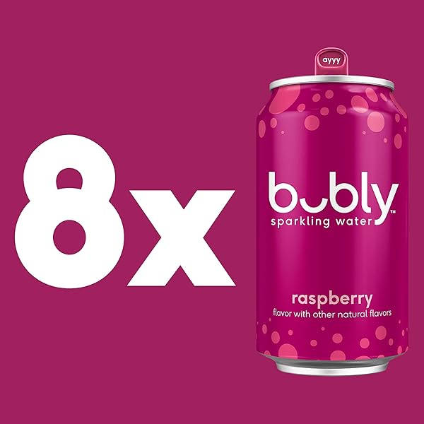 BUBLY SPARKLING WATER, RASPBERRY, ZERO SUGAR & ZERO CALORIES, SELTZER WATER, 12 FL OZ CANS (PACK OF 8)