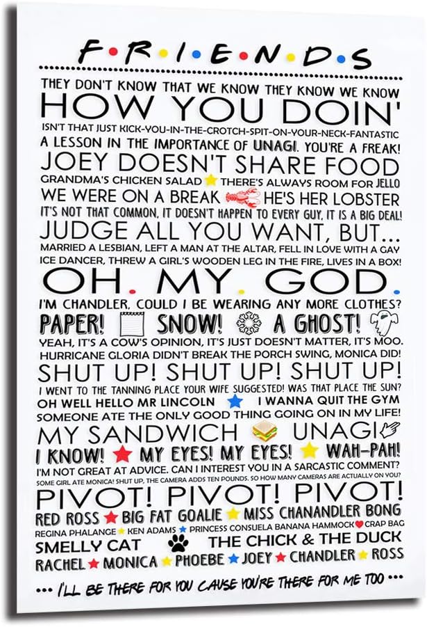 FireDeer Friends Quotes Central Perk Poster Canvas Painting TV Print Bedroom Home Decor Modern Wall Art Oil Salon HD Picture Framework (No Frame,8x12 inch)