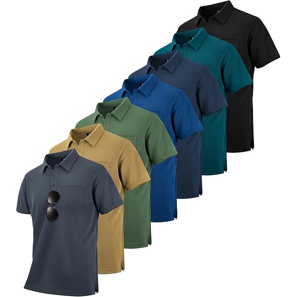 5 Pack Pocket Polo Shirts for Men Cool Dri Short Sleeve
