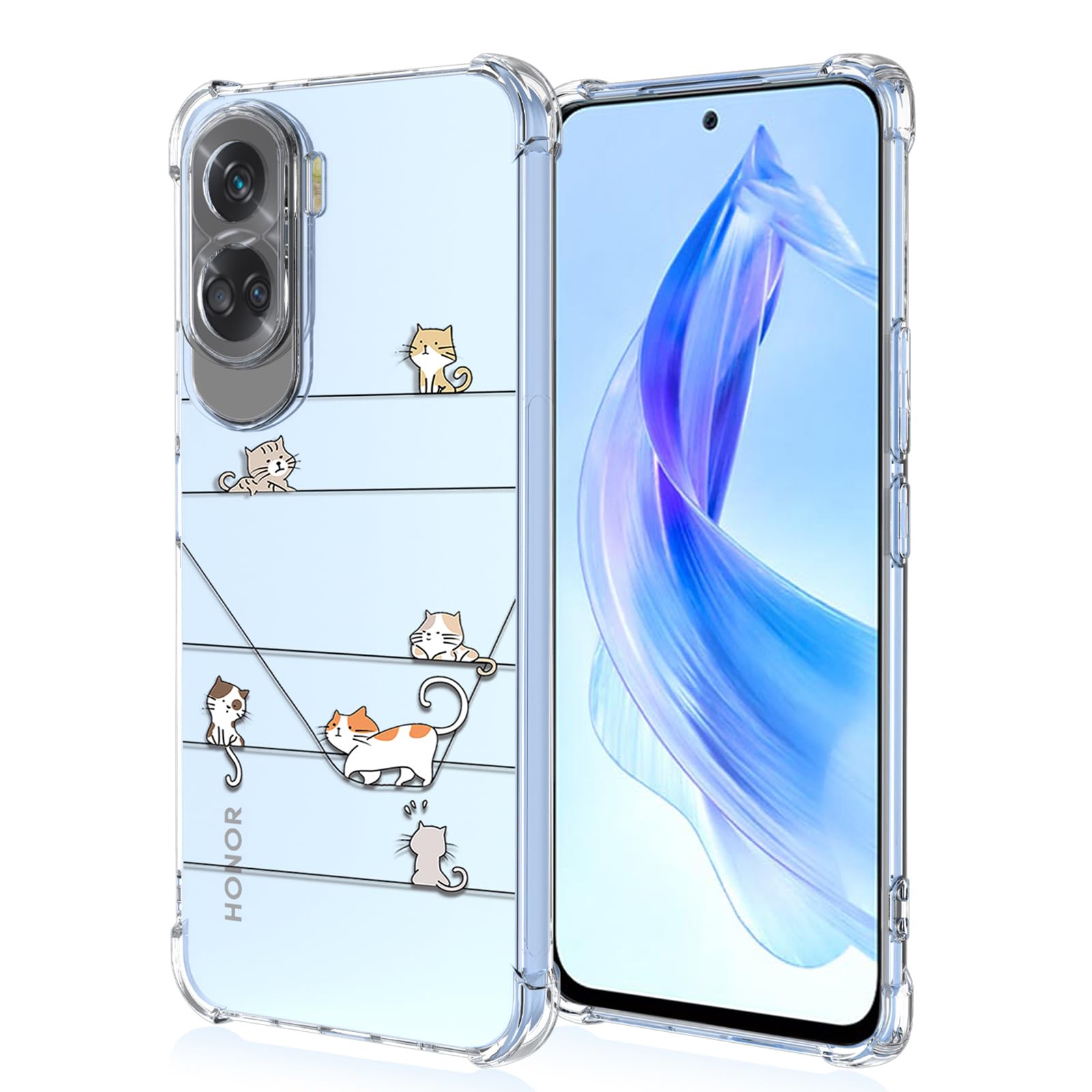 XINYEXIN Clear Case for Honor 90 Lite 5G Cute Cat Pattern Design Slim Shockproof Transparent Soft TPU Bumper Case Protective Cover - Kitten — image 1