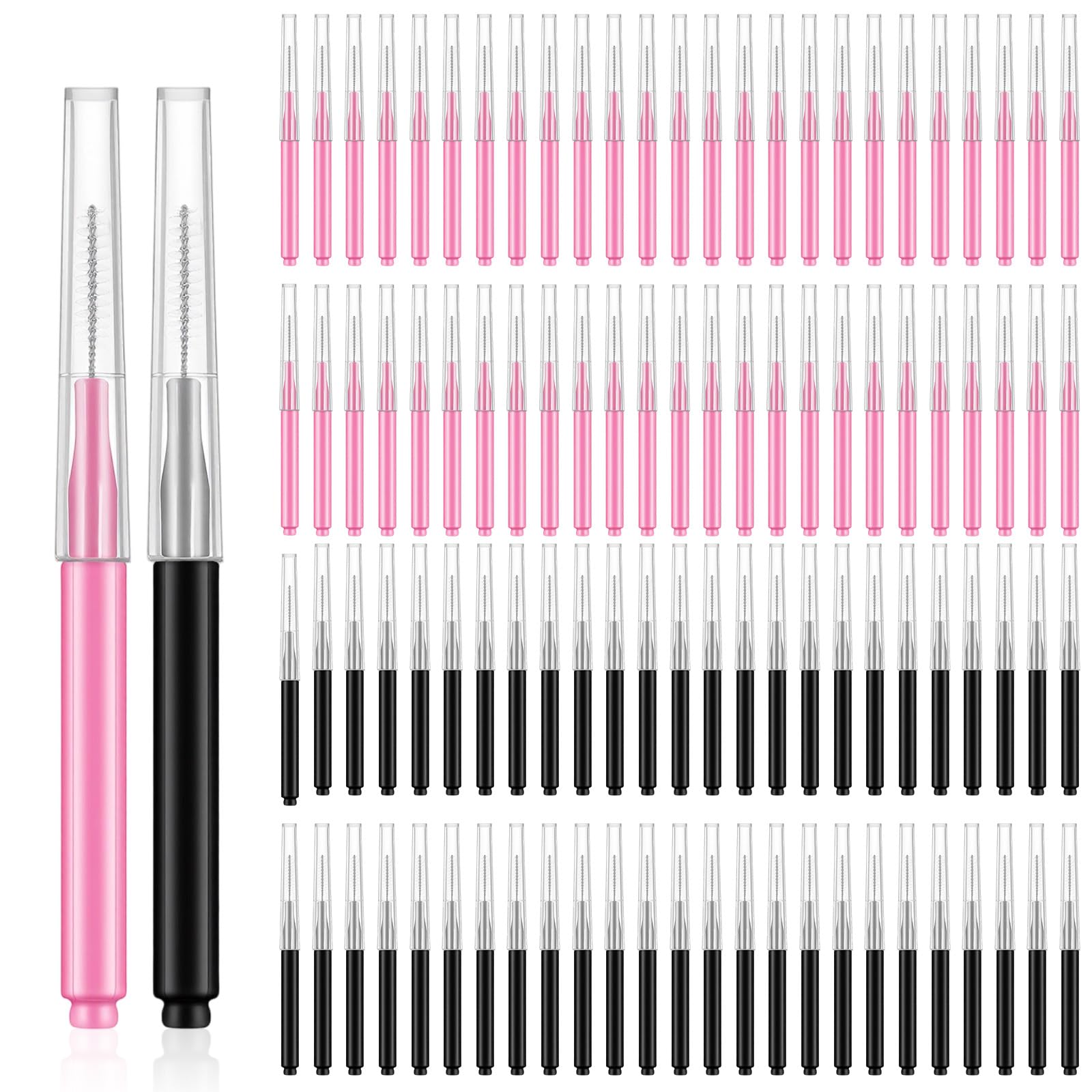 Photo 1 of 100 PCS Micro Eyebrow Lash Brushes, Mini Eye Brow Lamination Brush with Cap, Pink Portable Eyelash Spoolies for Makeup Artists Eyebrow Extension Tool (2 Color)