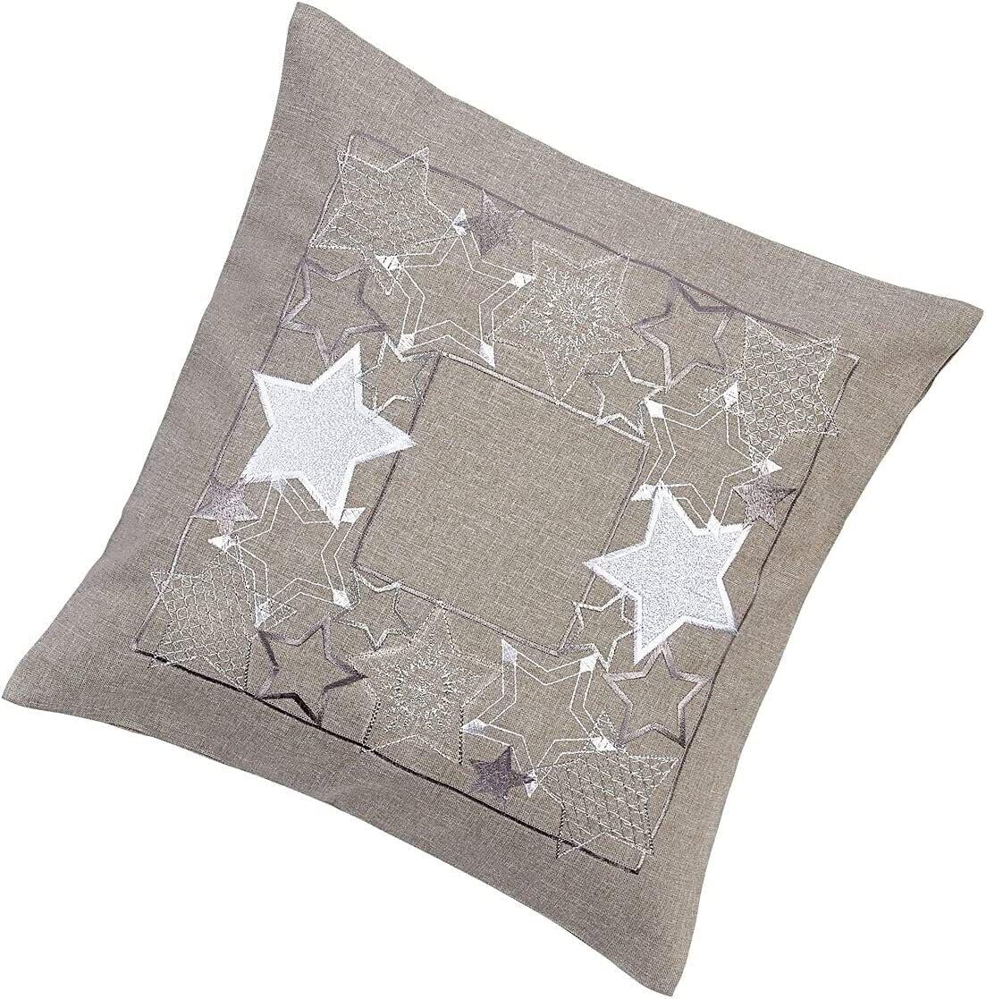 texpot Cushion Cover Embroidery Stars Christmas Winter (Grey)