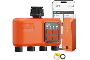 Smart WiFi Water Timer for Garden Hose - 4 Zone Sprinkler Timer with 980ft RF Range, App Controlled Outdoor Irrigation System