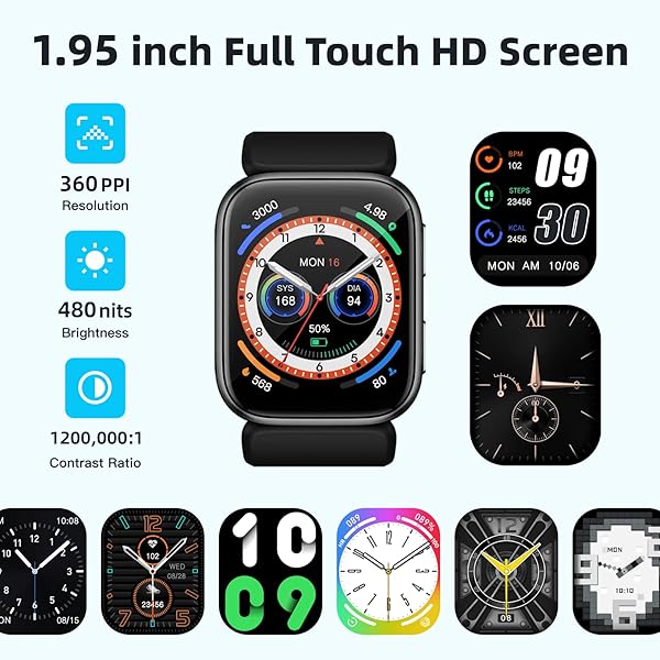 SMART WATCH, 1.95″ BLOOD PRESSURE SMART WATCH WITH AIR PUMP CUFF, BLOOD PRESSURE MONITOR WATCH WITH SLEEP HEART RATE MONITOR, PEDOMETER, BLOOD PRESSURE WATCH SUPPORTS DATA SHARING, REMINDER MONITORING