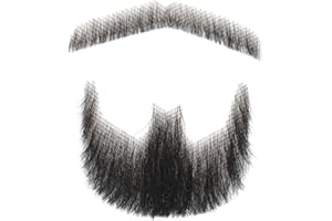 Parceria Fake Goatee, Handmade with Human Hair Fake Moustache and Beard, Comfortable and Skin Friendly Realistic Lace Beard, Goatee Costume Facial Hair for Men Theatrical, Cosplay, Party, Movie(Black)