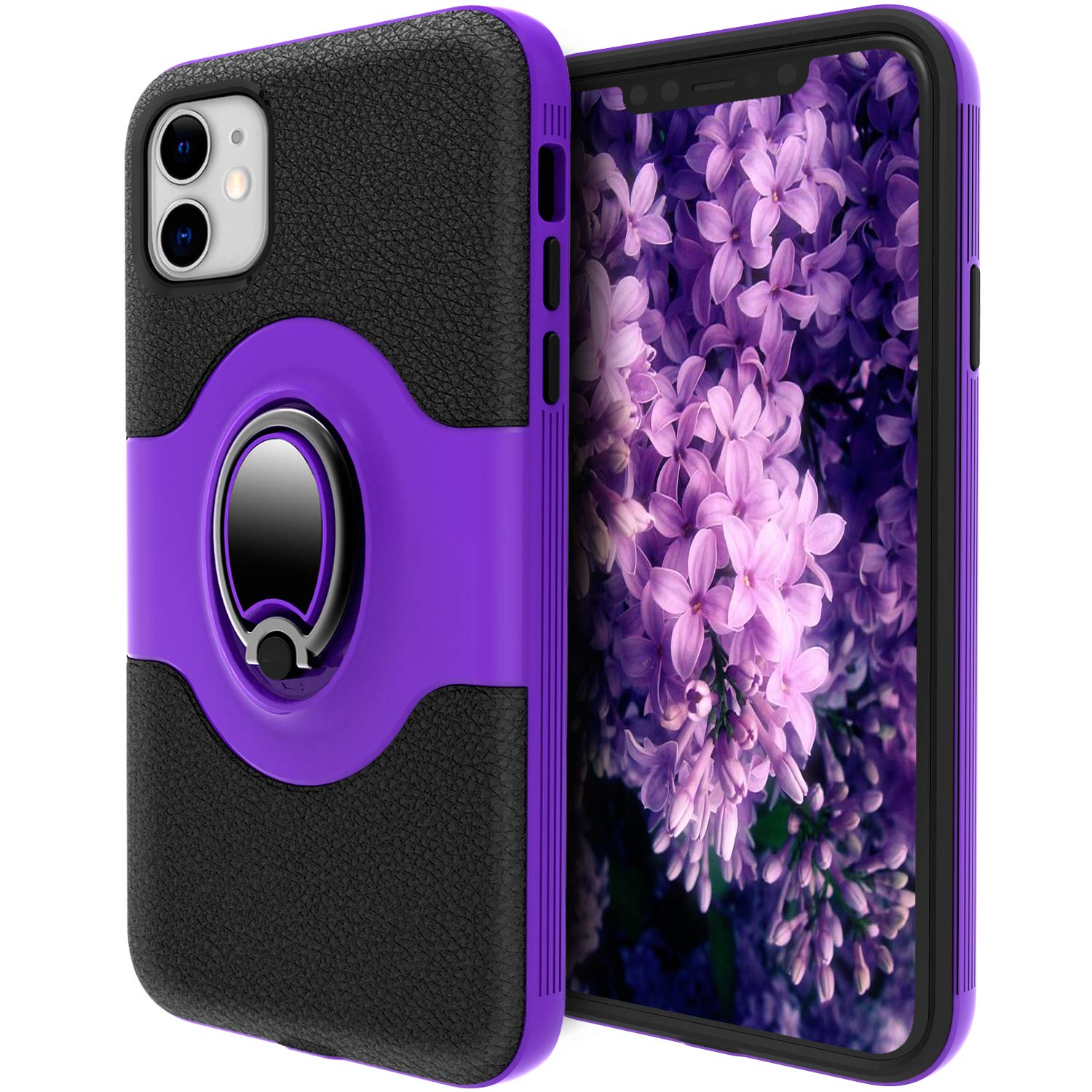Dairnim iPhone 11 Case, Apple 11 Case, Ring Stand Dual Layer TPU Bumper Anti-Scratch Shockproof Support Magnetic Car Mount Holder Thin Soft Case for Apple iPhone 11 6.1 inch 2019, Purple