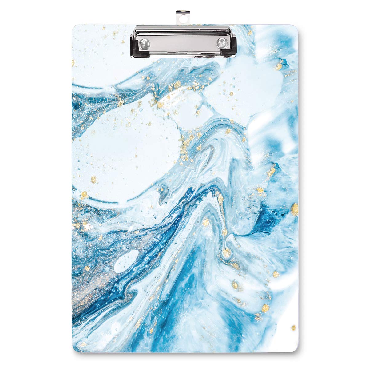 Blue Clipboard, Cute clipboard, WAVEYU Letter Size Clipboard with Low Profile Clip, Retractable Key Hole for Hanging Paperboard for Office School, Teal Marble (12.5"x9")