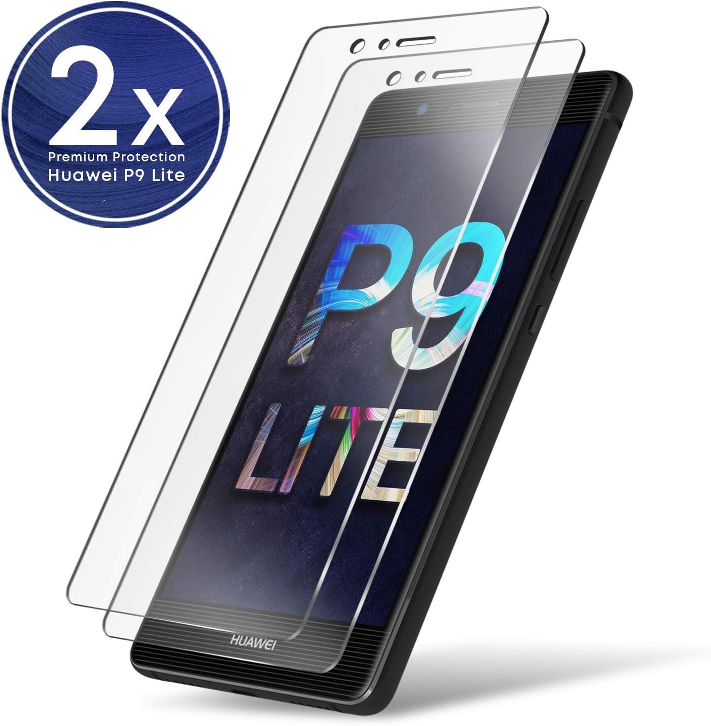 UTECTION 2X Tempered Glass for Huawei P9 Lite - Screen Protector Guard 9H - Anti-Scratch & Shatter - Bubble Free Installation - Display Film Crystal Clear Transparent