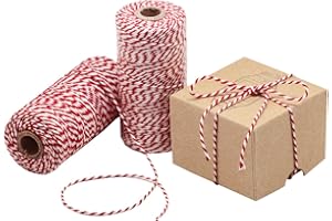 HOKI Cotton Bakers Twine Red & White 100M (328 Feet), Packing String, Durable Rope for Gardening, Decoration, Tying Cake and Pastry Boxes, DIY Crafts & Gift Wrapping, for Art and Craft