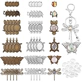 PH PandaHall 48pcs Animal Photo Charms, 6 Styles Blank Bezel Owl Pendant Trays Turtle Cabochon Blanks Elephant Butterfly Dragonfly Pendant Trays Cabochon Bezel Settings for DIY Wedding Jewelry Making