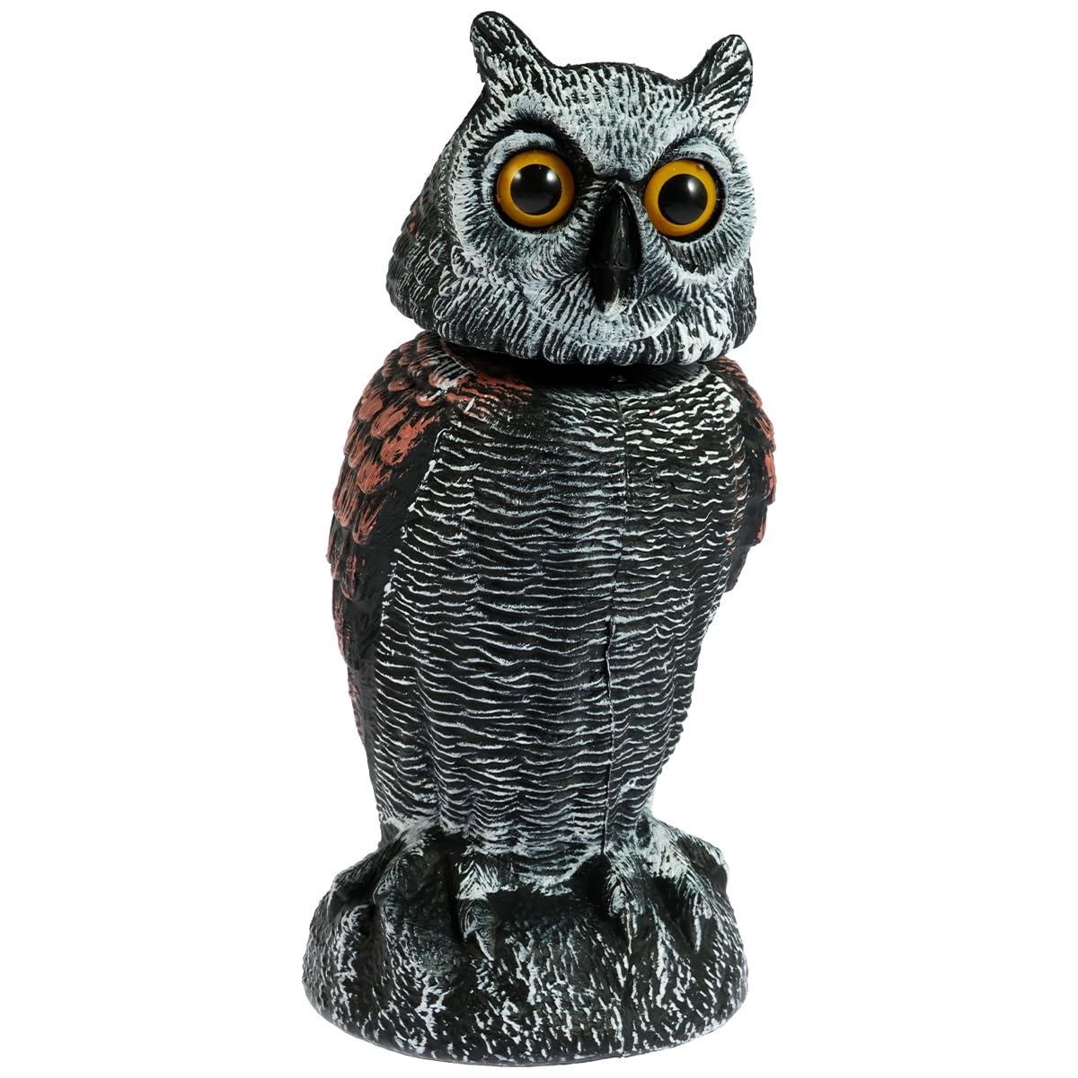 Realistic Owl Decoy Statue with 360° Rotating Head Lifelike Simulation Owl Bird Deterrent Fake Owl Statue Scare Birds Plastic Fake Owl Scarecrow to Frighten Birds for Garden Pond Indoor Outdoor