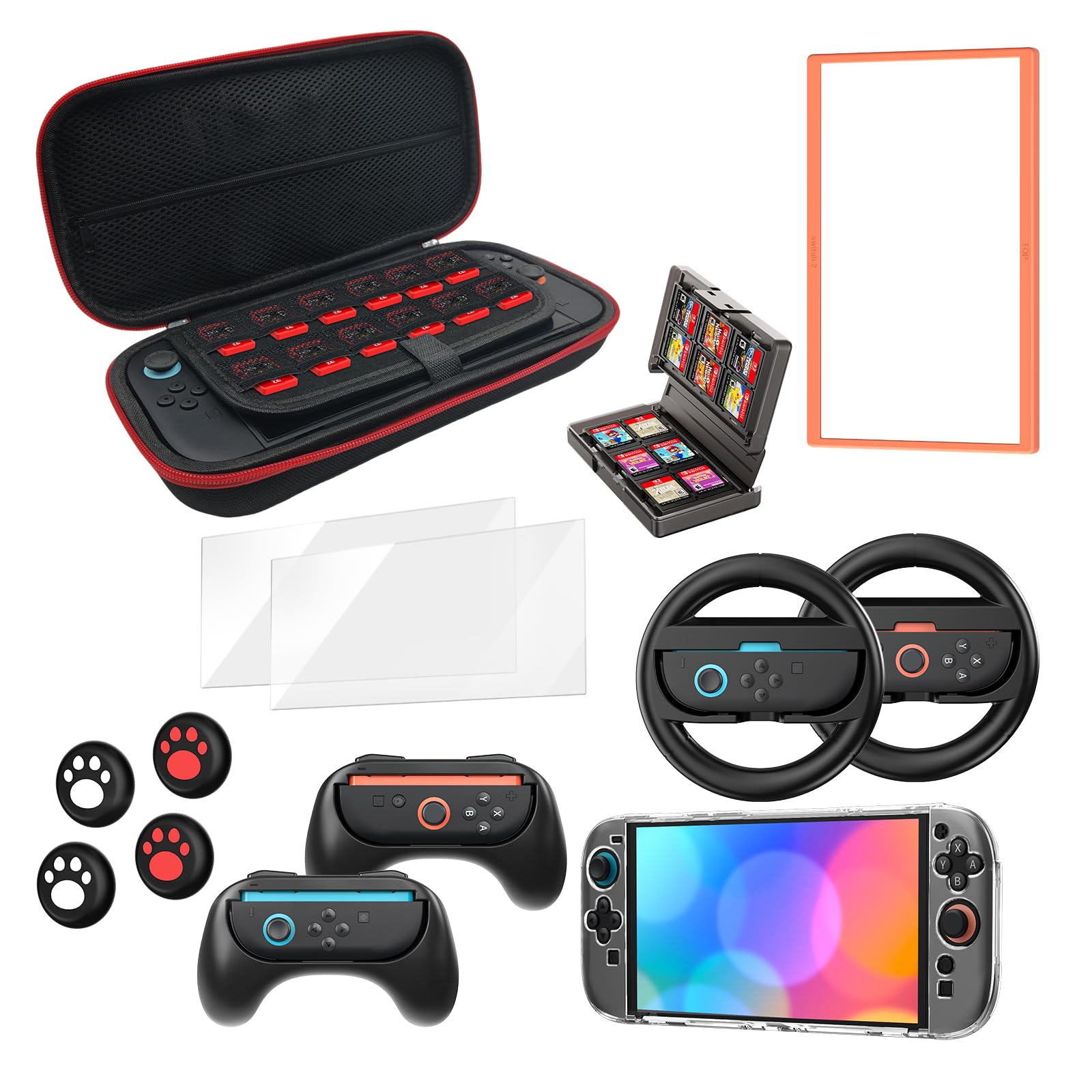 Switch 2 Accessories Bundle for Nintendo Switch 2 2025 Console, 16-in-1 Kit:Carrying Case,Dockable Protective Shell,Grip for Joycon, for Game Boy Advance Games