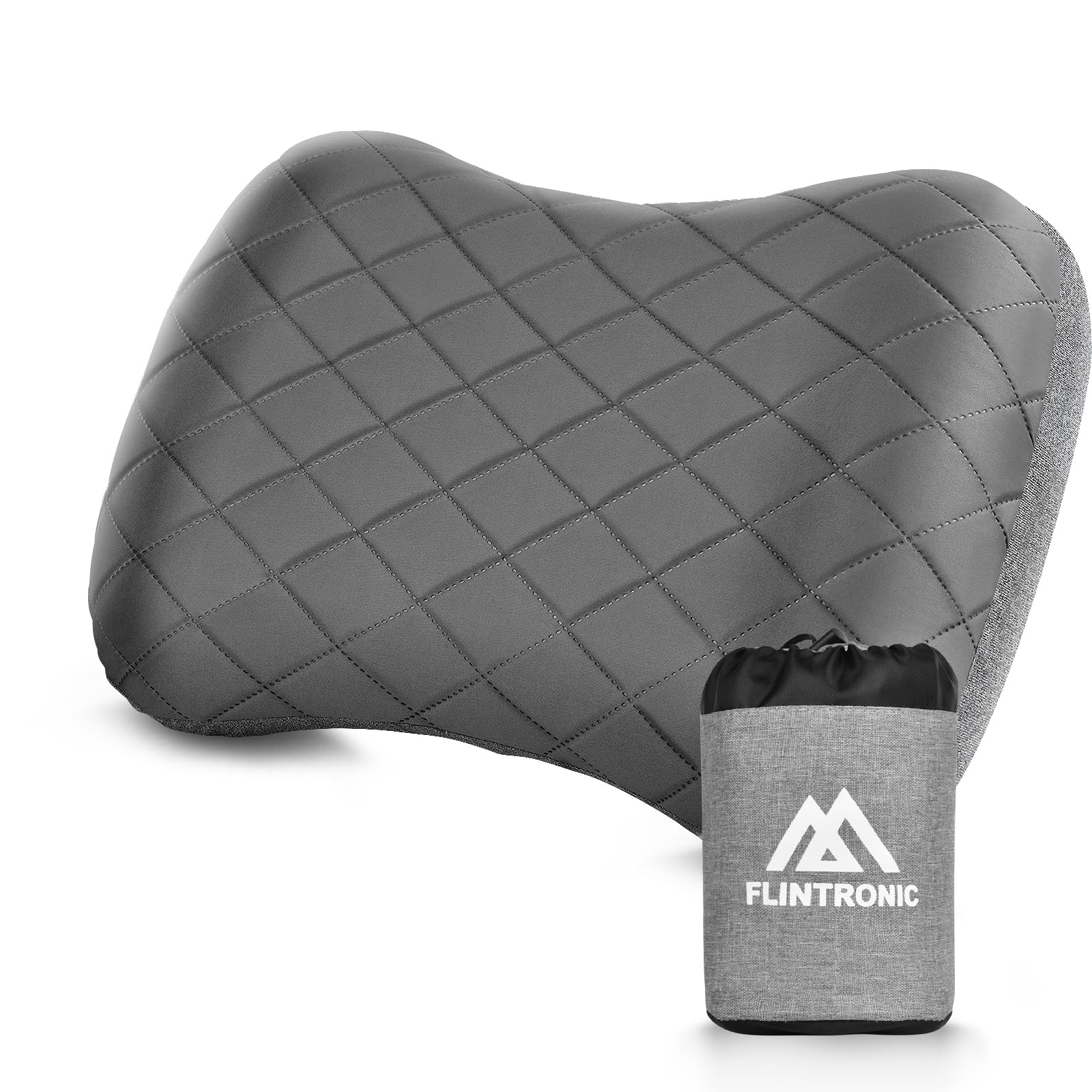 flintronic Camping Pillows, Inflatable Travel Pillows for Neck, Ultralight Beach Pillow with Storage Bags, Blow Up Pillows Ergonomic Air Pillow for Neck & Lumbar Support - Comfort in Travel (Grey)